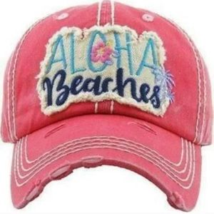 KB Ethos Women's Vintage Style Aloha Beaches Cap/Hat Pink OSFM Adj  Hook & Loop